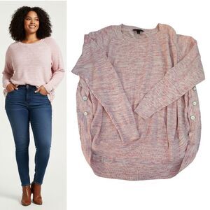 Lane Bryant Pink Heather Side Button Crew Pullover Sweater Plus 26/28 4X